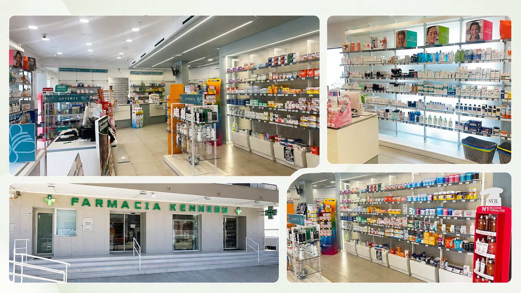 Interno ed esterno della Farmacia Kennedy a San Marcellino